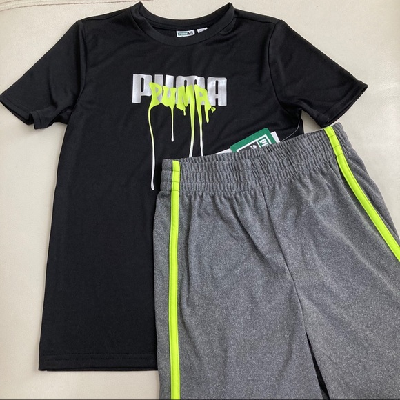Puma neon black grey short sleeve big boy active shoots set 4064 - Picture 2 of 7